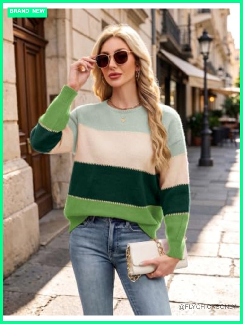 Oversized Striped Color Block Pullover Sweater - Picture 3 of 6